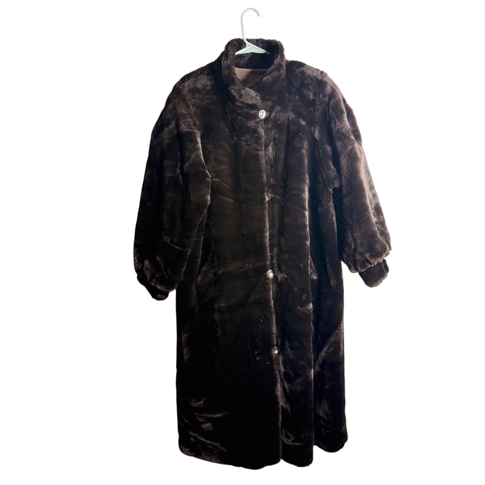 Vintage Marvin Richards Reversible Faux Fur Coat M Long MobWife Maximalist Brown